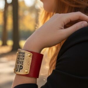 NWOT Never Give Up leather cuff bracelet
